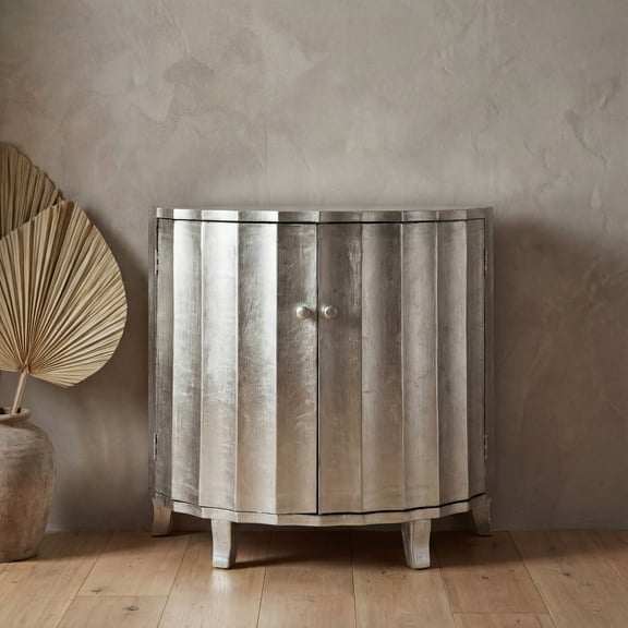 SAFAVIEH Rutherford Contemporary Demilune Storage Cabinet, Silver Leaf