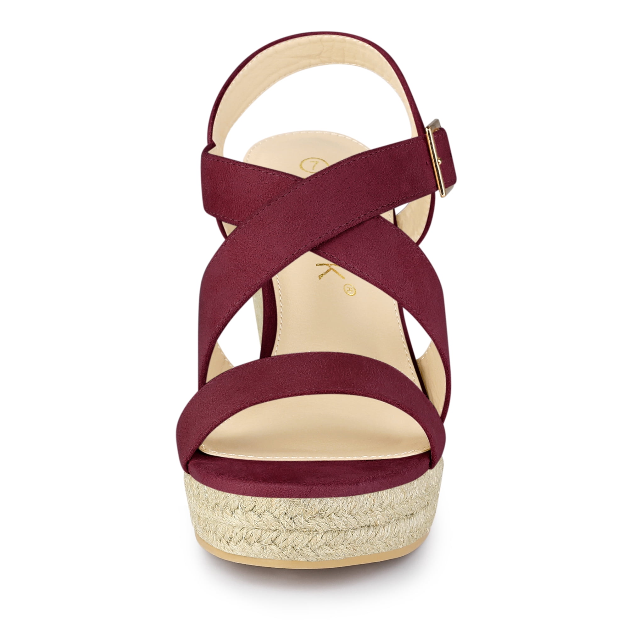 DARING DIVA Women's Stylish Espadrilles Platform Slingback Wedges Sandals Burgundy 7.5