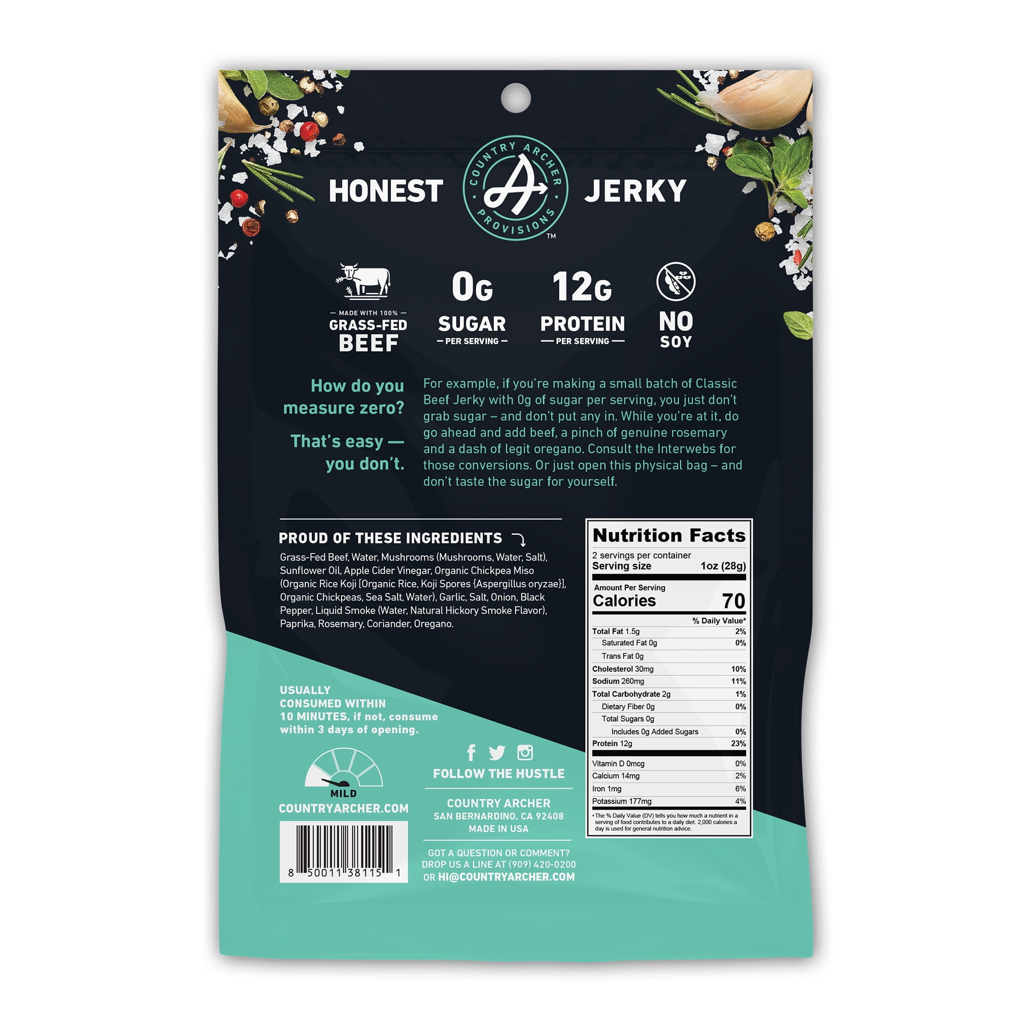 Country Archer 2oz Zero Sugar Classic Beef Jerky