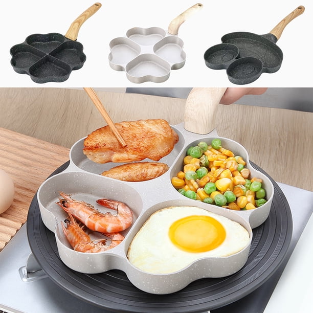 Sartén para tortilla de aluminio antiadherente de 4 agujeros | Compartimentos en forma de corazón para huevos | Sartén para hamburguesas de desayuno | Fondo plano | Compatible con gas de inducción