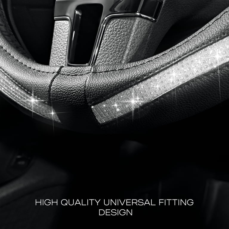 Auto Drive Silver Diamond Steering Wheel Cover, Black photo 5