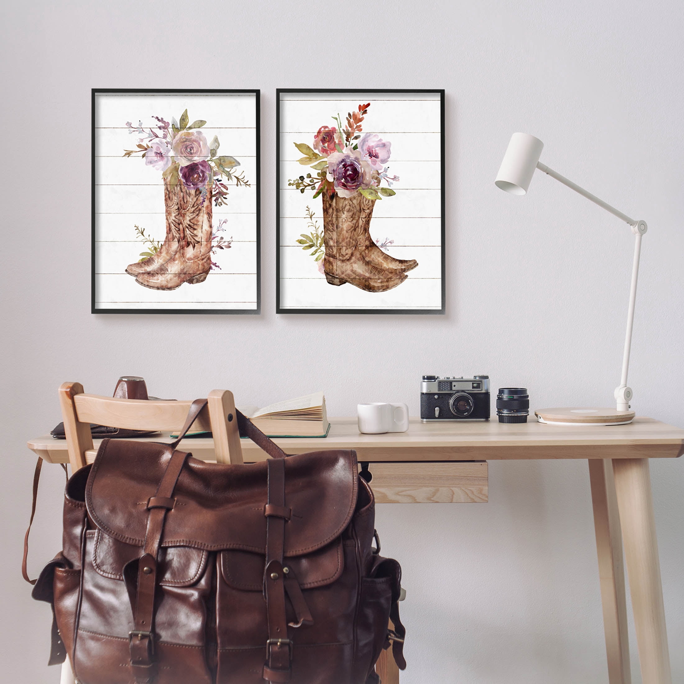 Stupell Industries Country Floral Boho Boots Graphic Art Black Framed Art Print Wall Art, Set of 2, Design by Nina Blue