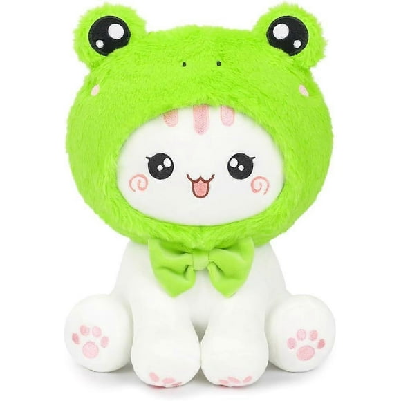 Cute Frog Cat Plush Toy 10" Kawaii Kitten Stuffed Animal, Cat Froggy Plushie Pillow Gift for Kids