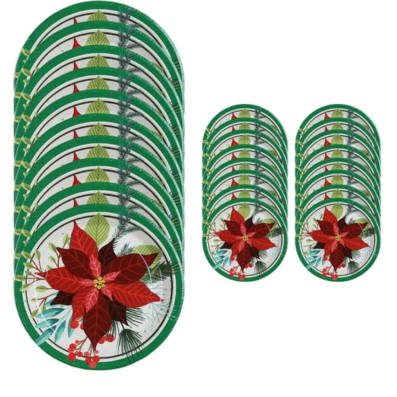 Clear Above Holiday Paper Plates Set – 26 Pcs Disposable Tableware (10 Dinner   16 Dessert) – Elegant Christmas Design – Heavy