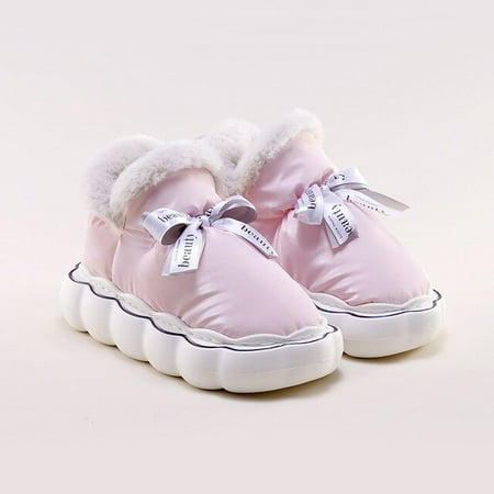 

CoCopeanut Sweet Bowknot Design Slippers Boots 2022 Winter New Warm Plush High Top Women s Shoes Indoor Snow Boots Soft Fluffy Home Shoes