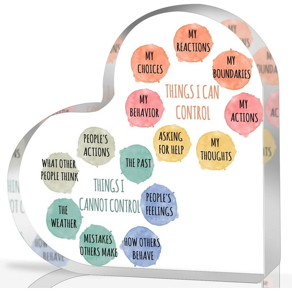 Things I Can Control Decor, School Counselor Sign Mental Health Acrylic Heart Gifts, Therapist Office Art Decorations for Living Room Bedroom Desktop Gift