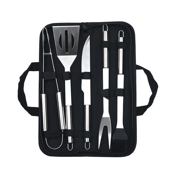 Barbacoa Parrilla Herramientas de acero inoxidable Portátil Portátil Barbacoa A La Parrilla Tenedor Tong Reutilizable Camping Senderismo Picnic Cocina Cocina 5pcs Speravity OD011055-02