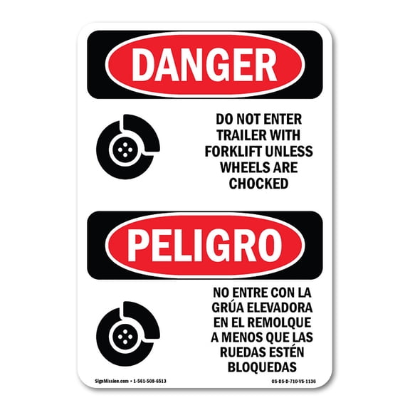 OSHA Danger Sign - Do Not Enter Trailer With Forklift Bilingual |  Aluminum Sign | Protect Your Business, Construction Site, Shop Area |  Made in The USA