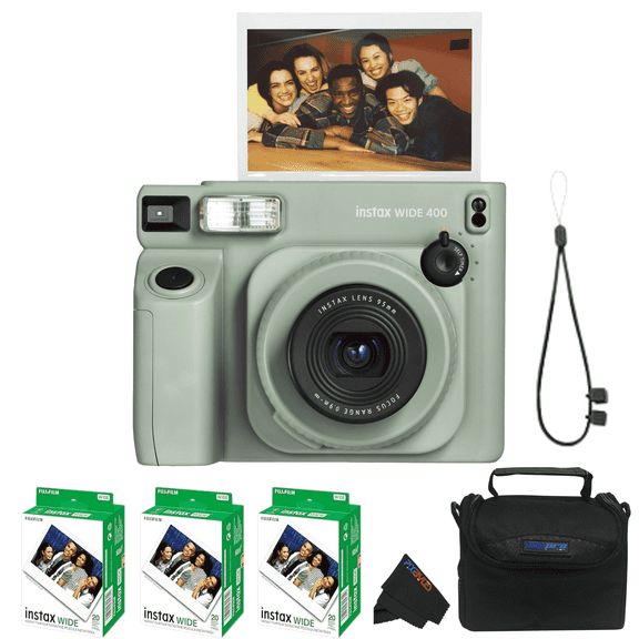 Fujifilm Instax Wide 400 Instant Film Camera Bundle with Fuji Instax Wide Instant Film Color Print (60 Sheets) Travel Bag and Lens Cleaning Kit