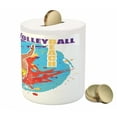 thumbnail image 3 of Beach Piggy Bank, Vector Illustration of a Man Serving an Overhead Ball in Beach Volley Print, Ceramic Coin Bank Money Box for Cash Saving, 3.6" X 3.2", Sky Blue Red, by Ambesonne, 3 of 4