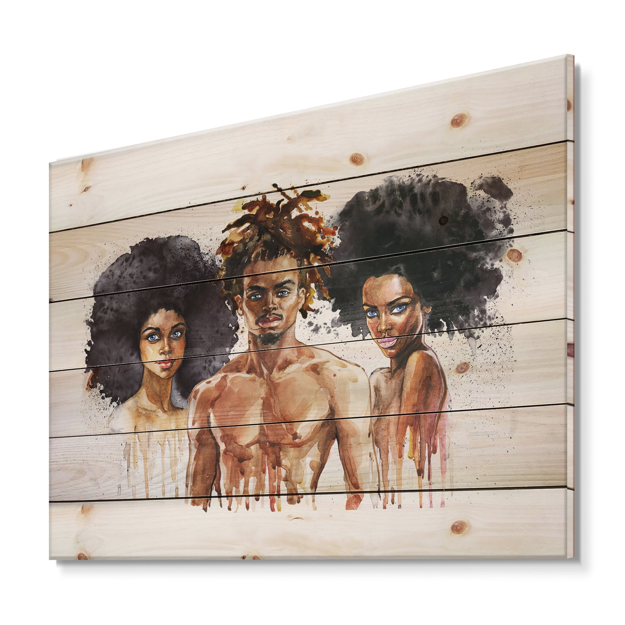Designart 'Afro American Fashion Portraits' Glam Print on Natural Pine Wood