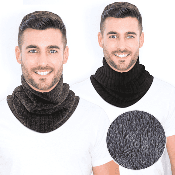 QUANFENG QF Warmer Neck Gaiter 2Pcs Soft Winter Neck Warmer for Cold Weather Outdoor Activities (Black&Gray)