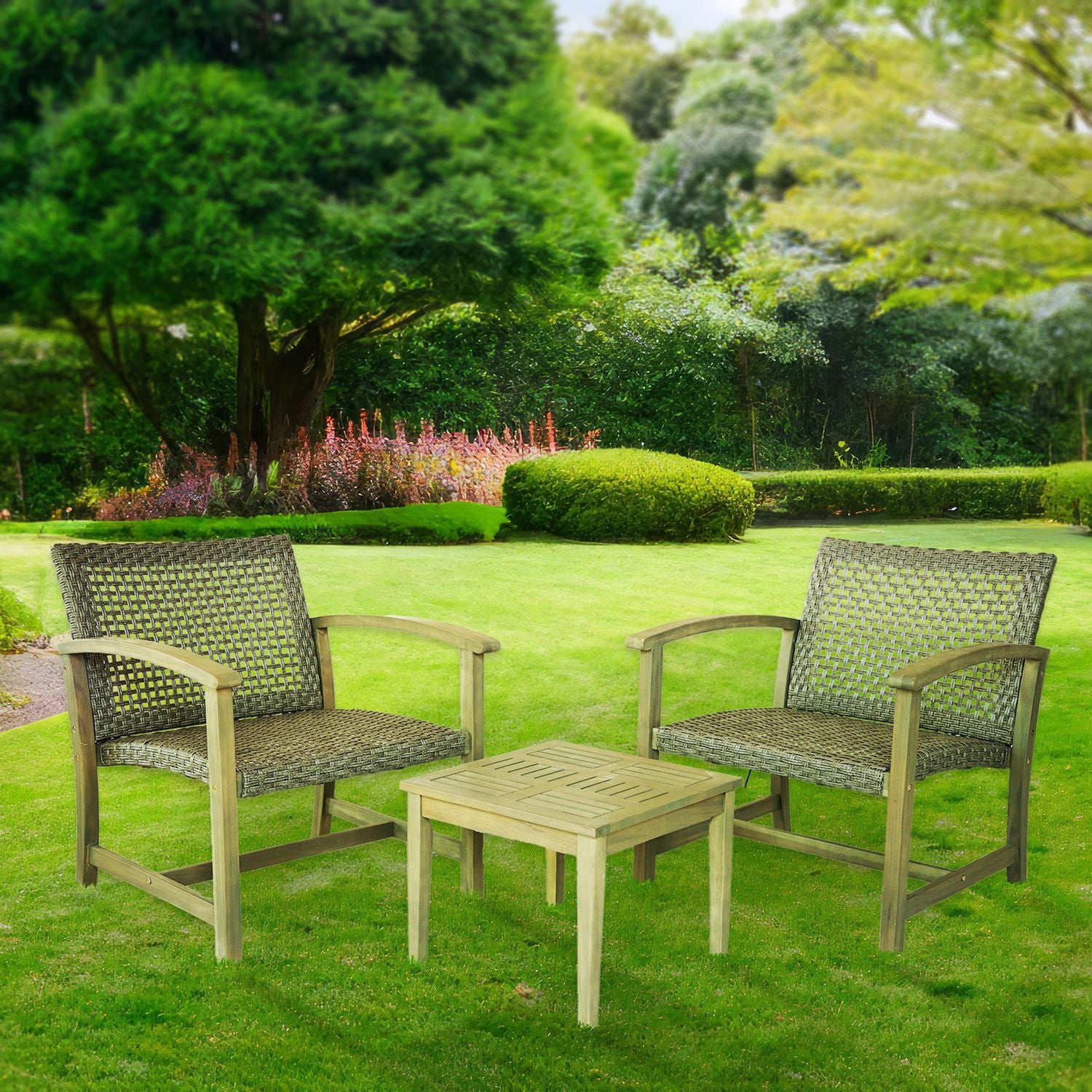 Patioflare Galena FSC Acacia Wood and Wicker Oversized Bistro Set