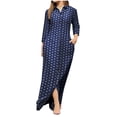 thumbnail image 1 of Chemises à Manches Longues pour Femmes Robe Longue Col en V Imprimé Robe Maxi Décontractée Ample Basique avec Poches, 1 of 6