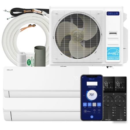 DELLA 42,000 BTU 2 Zone (12K+24K) Mini Split Air Conditioner System, 24 SEER2 208-230V, Cools Up to 2050 Sq.Ft, Energy Efficient, Works with Alexa & WiFi, Pre-Charged, Inverter Heat Pump, 16ft Kits