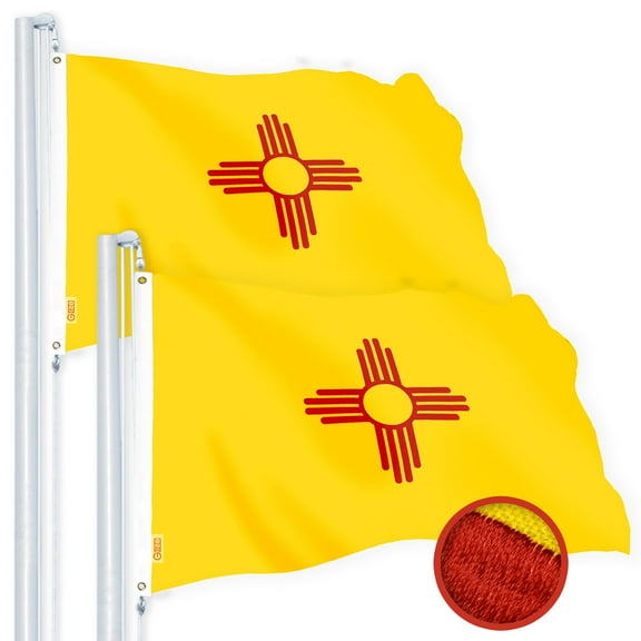 G128 2 Pack: New Mexico NM State Flag | 1x1.5 Ft | StormFlyer Series Embroidered 220GSM Spun Polyester | Embroidered Design, Indoor/Outdoor, Brass Grommets, Heavy Duty, All Weather