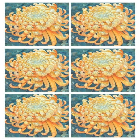 

Ryvnso Placemats Set of 6 Chrysanthemums Blooming Dining Mats Heat-Resistant Non-Slip Washable Table Mat