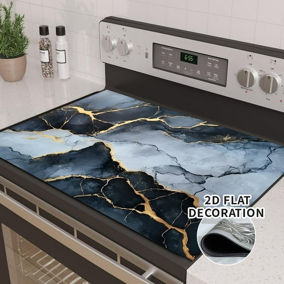 28x20 Inches Stove Top Covers for Electric Stove Black marble - Glass Stove Top Cover