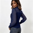 thumbnail image 6 of KLHDSF Denim Shirt Women Button Down Mesh Long Sleeve Jean Shirts Chambray Pearl Snap Shirt, Trendy Spliced Jean Tops, Chest Pockets, Daily Wear Dark Blue XL, 6 of 7