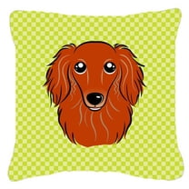 Caroline's Treasures BB1276PW1818 Checkerboard Lime Green Longhair Red Dachshund Canvas Fabric Decorative Pillow , 18H