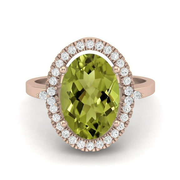 Mooneye 6.5 Ctw Oval Peridot 925 Sterling Silver Rose Vermeil Cocktail Women Wedding Ring