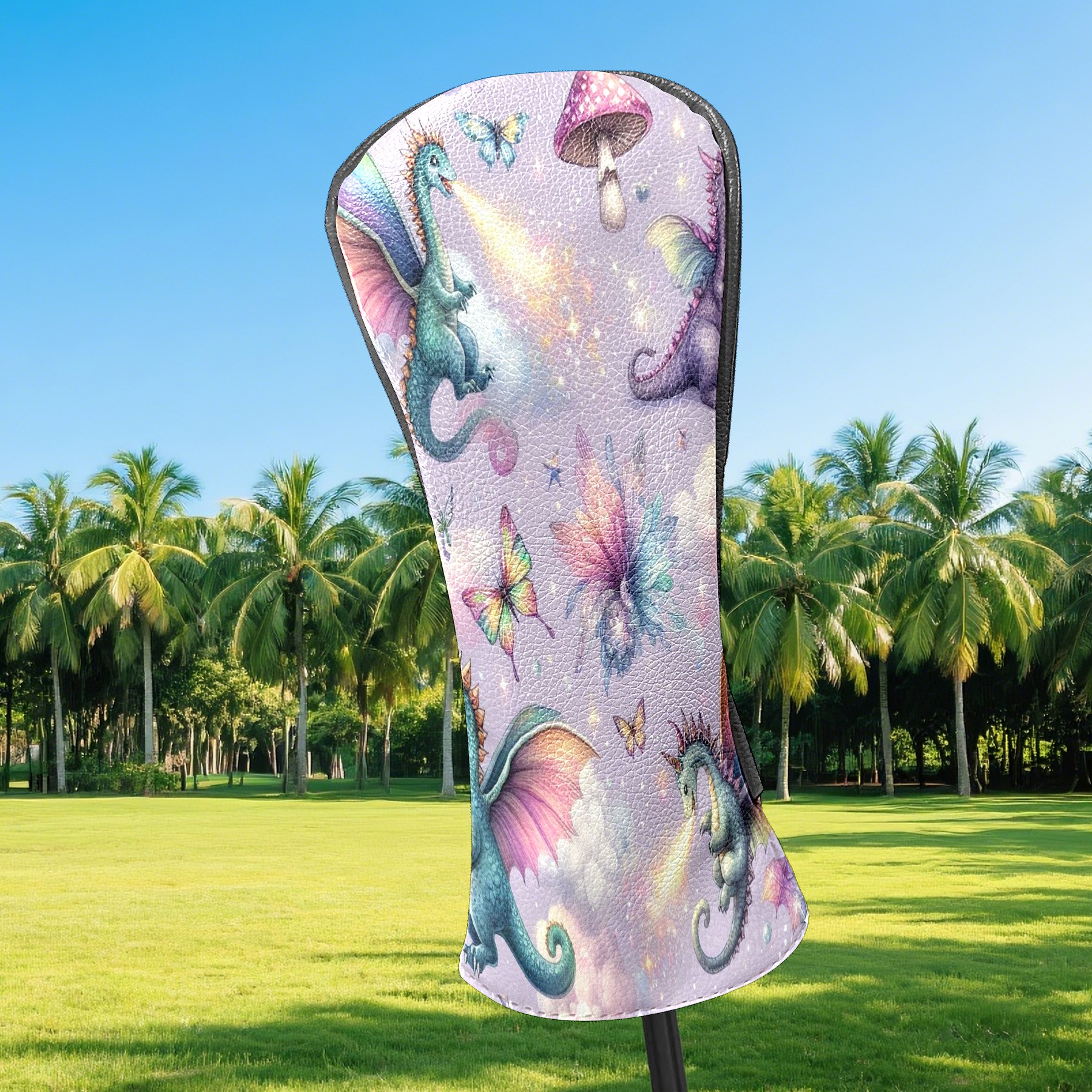 Golf Club Covers, Lavender Magical Creatures Premium PU Leather Driver Hybrid Putter Head Covers with Velvet Lining, Waterproof Golf Gifts for Men Women