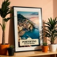 thumbnail image 3 of Vintage Illustration: Sunset Over Portofino - Portofino Liguria Italy Illustration Black Framed Wall Art Print 24 x 36 inches, 3 of 8