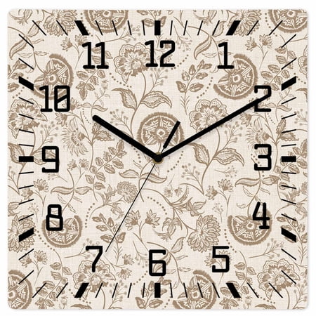 Wall Clock Khaki Pastoral Flowers Operated Square Clocks Wooden Silent Non-Ticking Wallclock 12 Inch Farmhouse Floral Wood Wall Clock for Living Room Bedroom Office Shool Home Decor