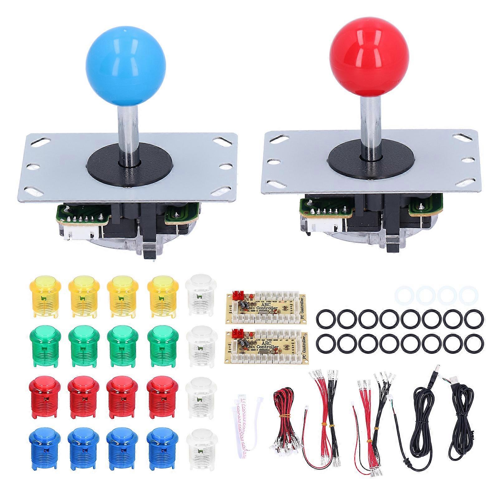 Hikig Kit de 2 boutons d'arcade LED et joysticks à monter soi-même, 2 joysticks 20 boutons d'arcade LED pour MAME et Raspberry Pi – Rouge bleu