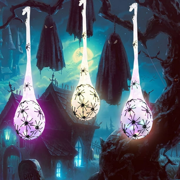 Xihbxyly Decoraciones de Araña de Halloween, Luces Led Brillantes, Diseño de Calavera de Madera Hueca, Adornos Festivos para Porche, Decoración para Fiestas Al Aire Libre, Perfecto para Halloween, Ju