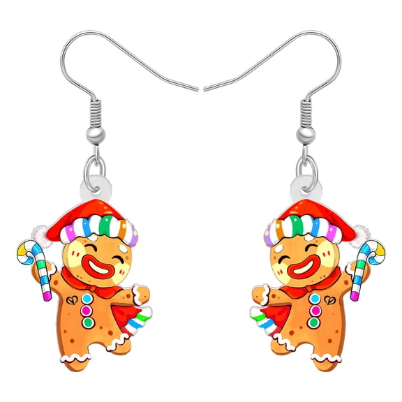 NEWEI  Adorable Christmas Gingerbread Man Earrings Acrylic Candy Cane Fun Cartoon Santa Hat Cookies Dangle Jewelry For Women Charms Birthday Party Holiday Christmas Gifts