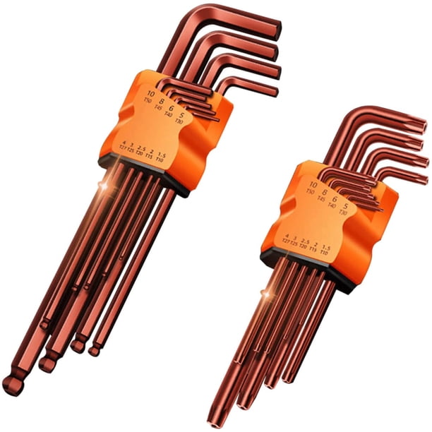 Juego de 18 llaves Allen Torx: T10-50, cabeza esférica: 1,5-10 mm, juego de llaves hexagonales profesionales (CRV)