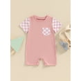 thumbnail image 2 of CIYCuIT Baby Boys Girls Summer Jumpsuit Plaid Print Patchwork Short Sleeve One Piece Romper Newborn Infant Casual Shorts Playsuit 3M 6M 12M 18M, 2 of 8