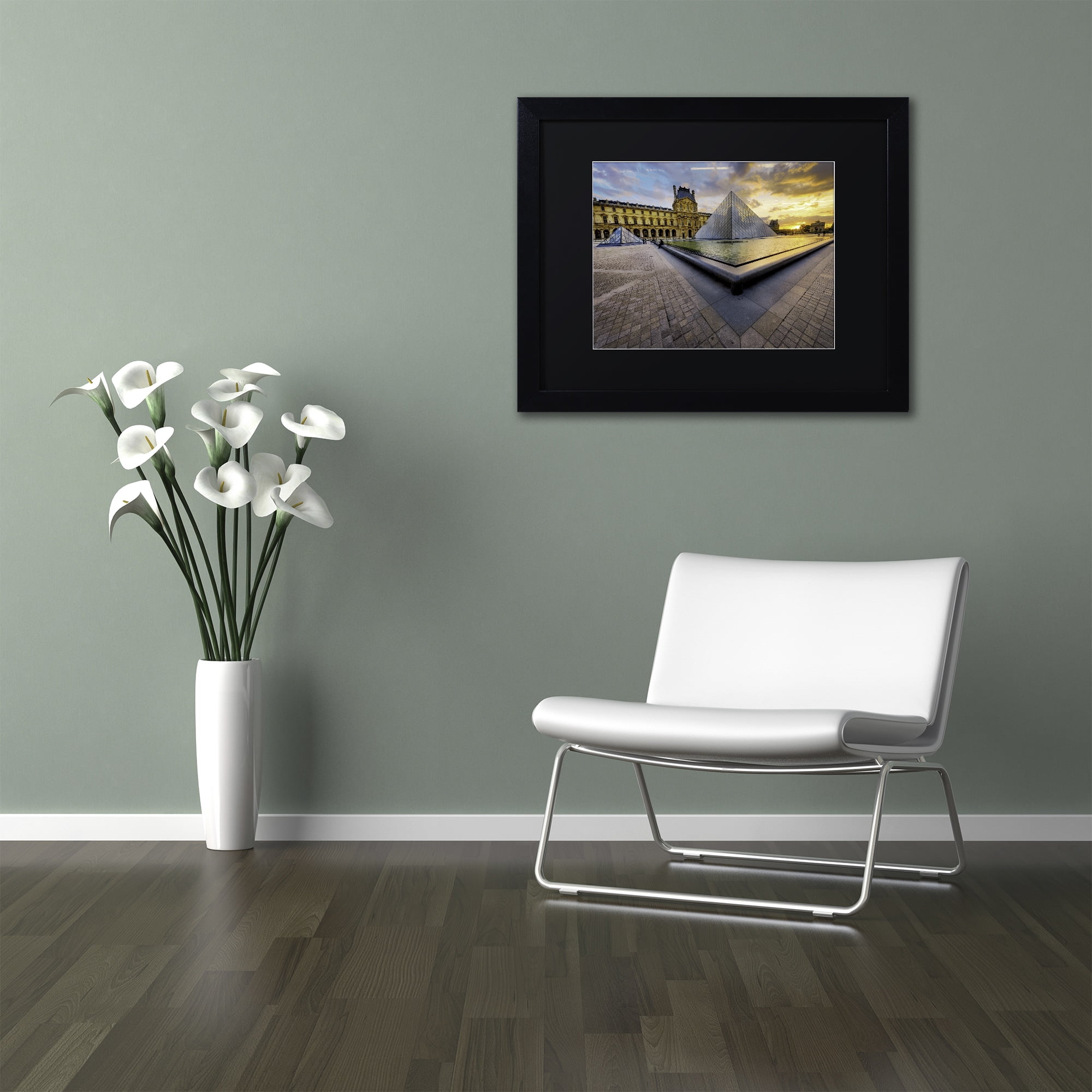 Trademark Fine Art "Geometry of the Louvre Museum" Canvas Art by Mathieu Rivrin, Black Matte, Black Frame
