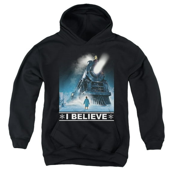 The Polar Express I Believe Youth Kids Boy/Girls Pull-Over Hoodie, Black, X-Large