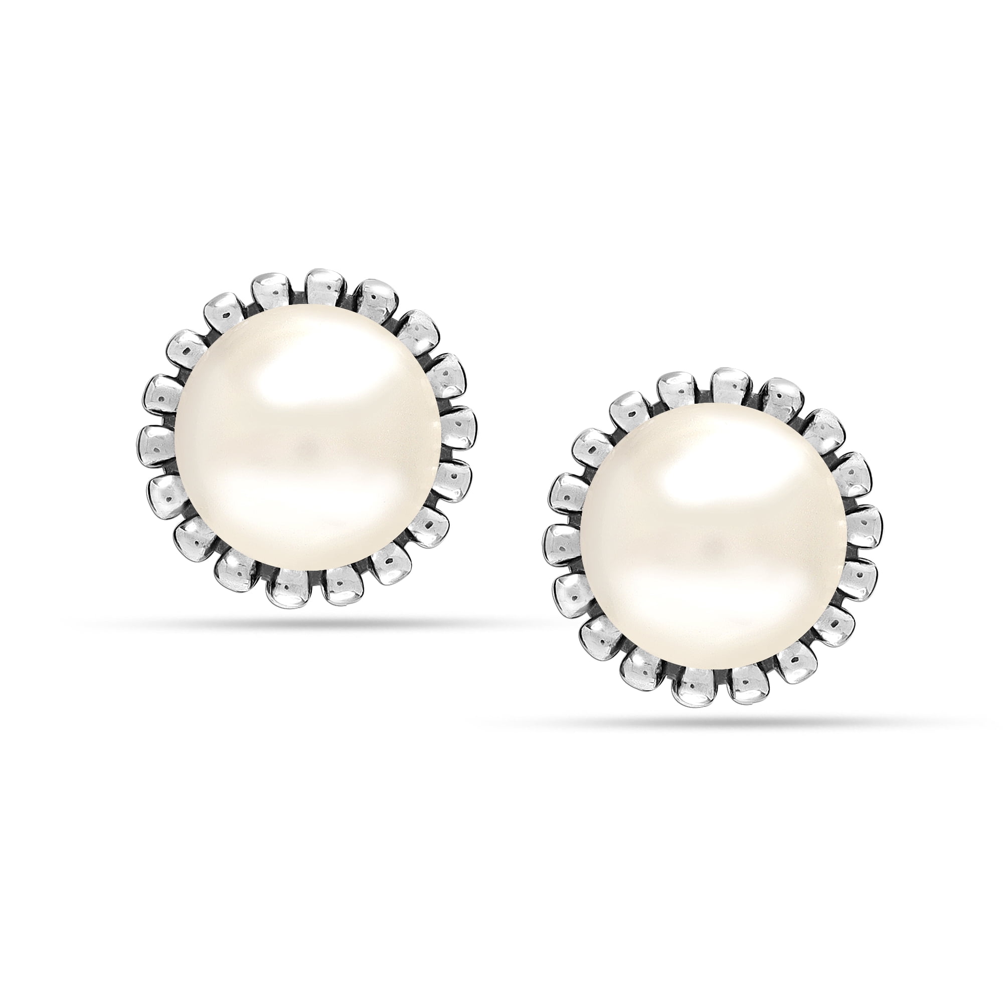 LeCalla 925 Sterling Silver Hypoallergenic Pearl Omega Back Stud Earrings for Women and Teen 15MM