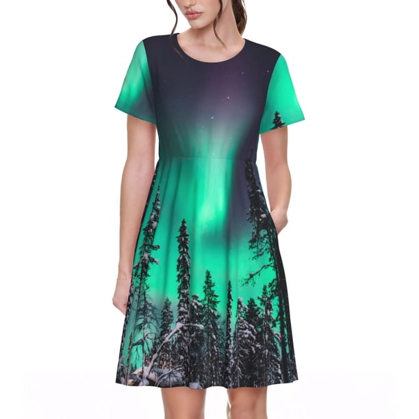 Balery Northern Lights 2 Vestidos sueltos de manga corta para mujer, vestidos de verano 2025, vestidos casuales de corte A con vuelo.