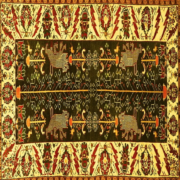 Ahgly Company Machine Washable Indoor Square Persian Yellow Traditional Area Rugs, 3' Square