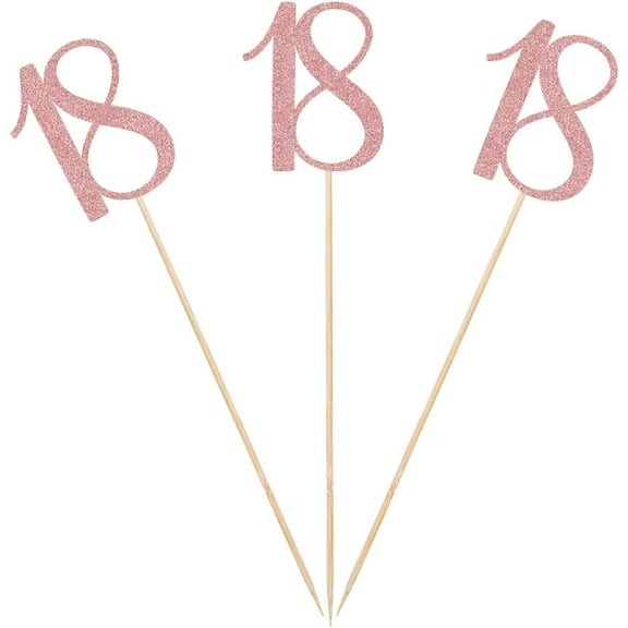 Rose Gold 18th Glitter Birthday Centerpiece Sticks, 12-Pack Number 18 Table Topper Anniversary Party Decorations