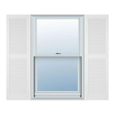 Ekena Millwork 15 in. Vinyl Louvered Shutters in White - Set of 2 (14.5 in. W x 1 in. D x 42.75 in. H (5.66 lbs.))