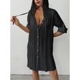 thumbnail image 3 of Bsubseach Fashion Womens Hooded Button Down Swimsuit Cover Up Roll Sleeve Beach Shirt Dress Cover-ups S-XXL, 3 of 6