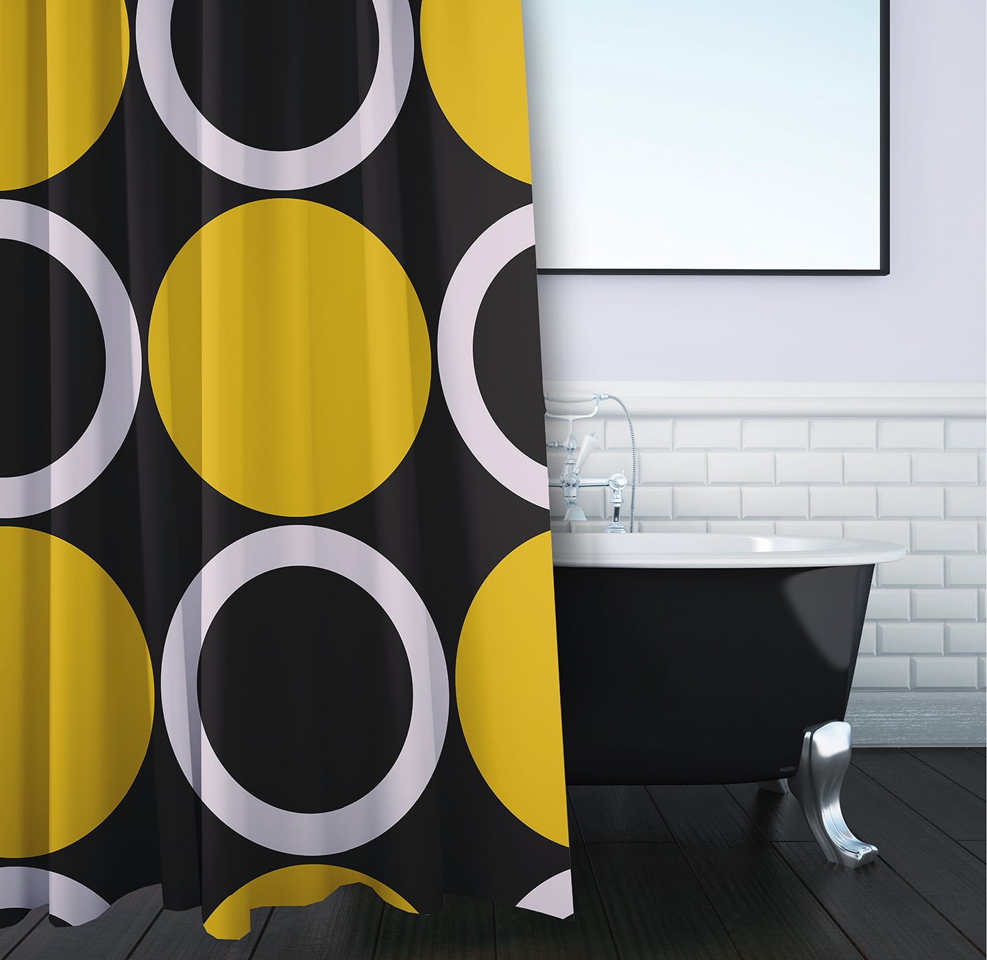 Simply Daisy 70" W x 73" L Mod Circles Polyester Shower Curtain, Mustard [1 Ct]