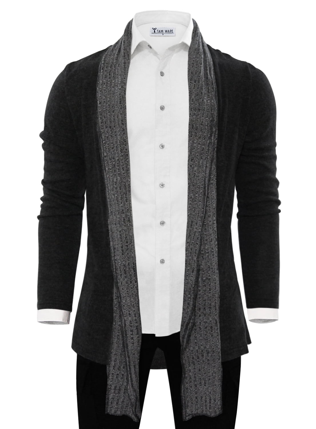 TAM WARE Men Casual Contrast Color Open-Front Shawl Collar Knit