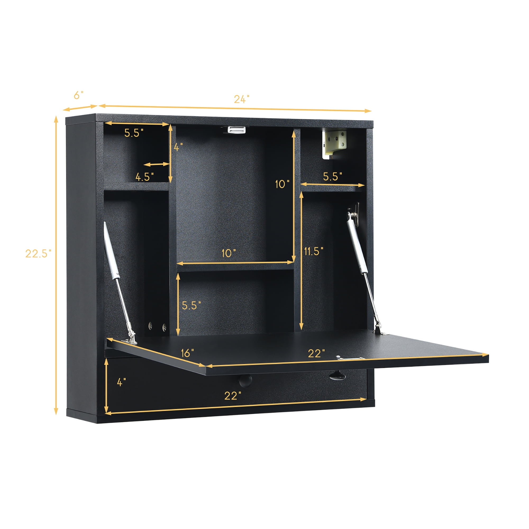 Costway Wall-Mount Floating Desk Foldable Space Saving Laptop Workstation Black