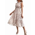 thumbnail image 2 of Robe d'Été Mi-Longue à Fleurs pour Femme, Manches à Volants, Robe Smockée Fluide pour Invitée de Mariage, Fleur Blanche, P, 2 of 9