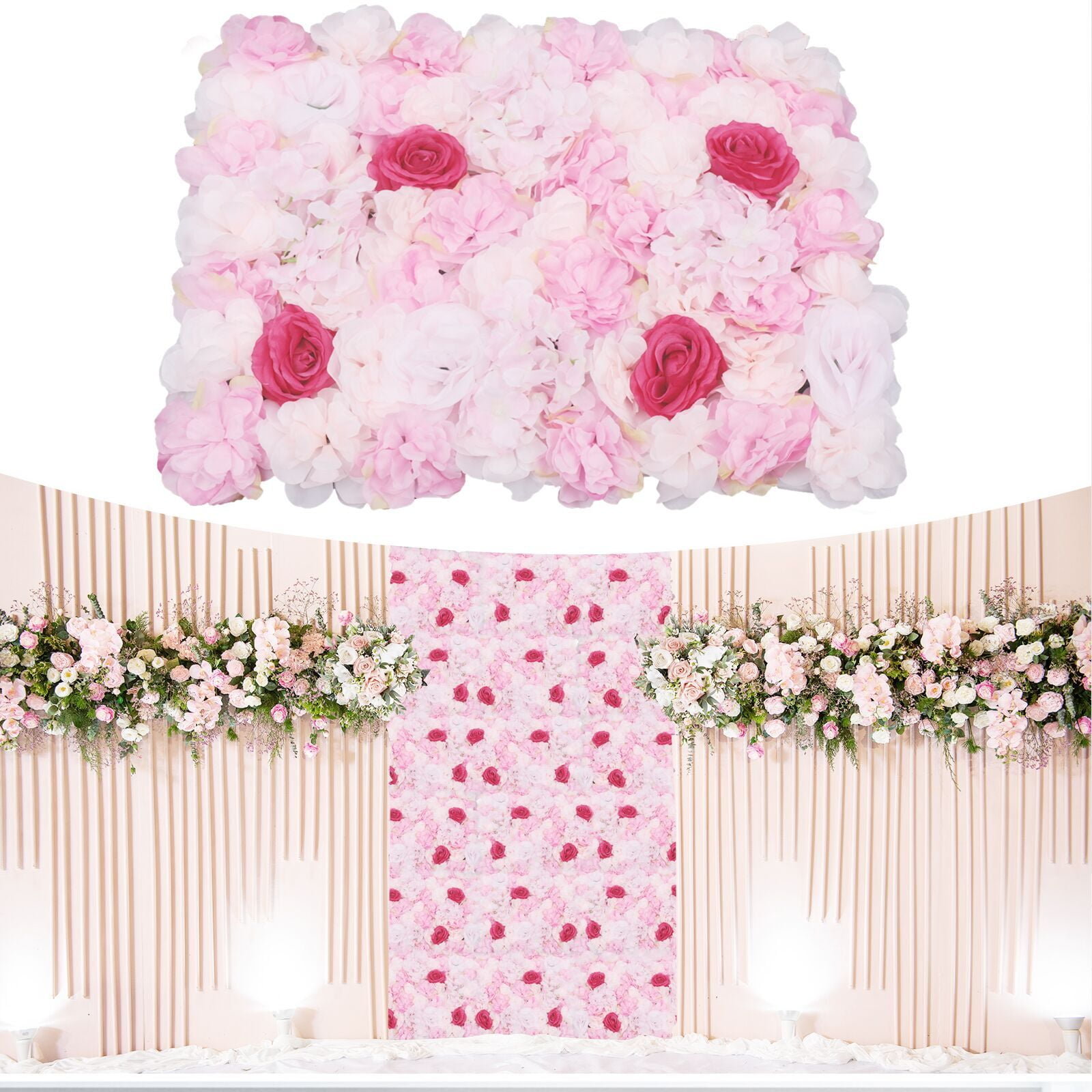 4x Artificial Silk Flower Wall Panels Wedding Backdrop Decor Pink and White 
