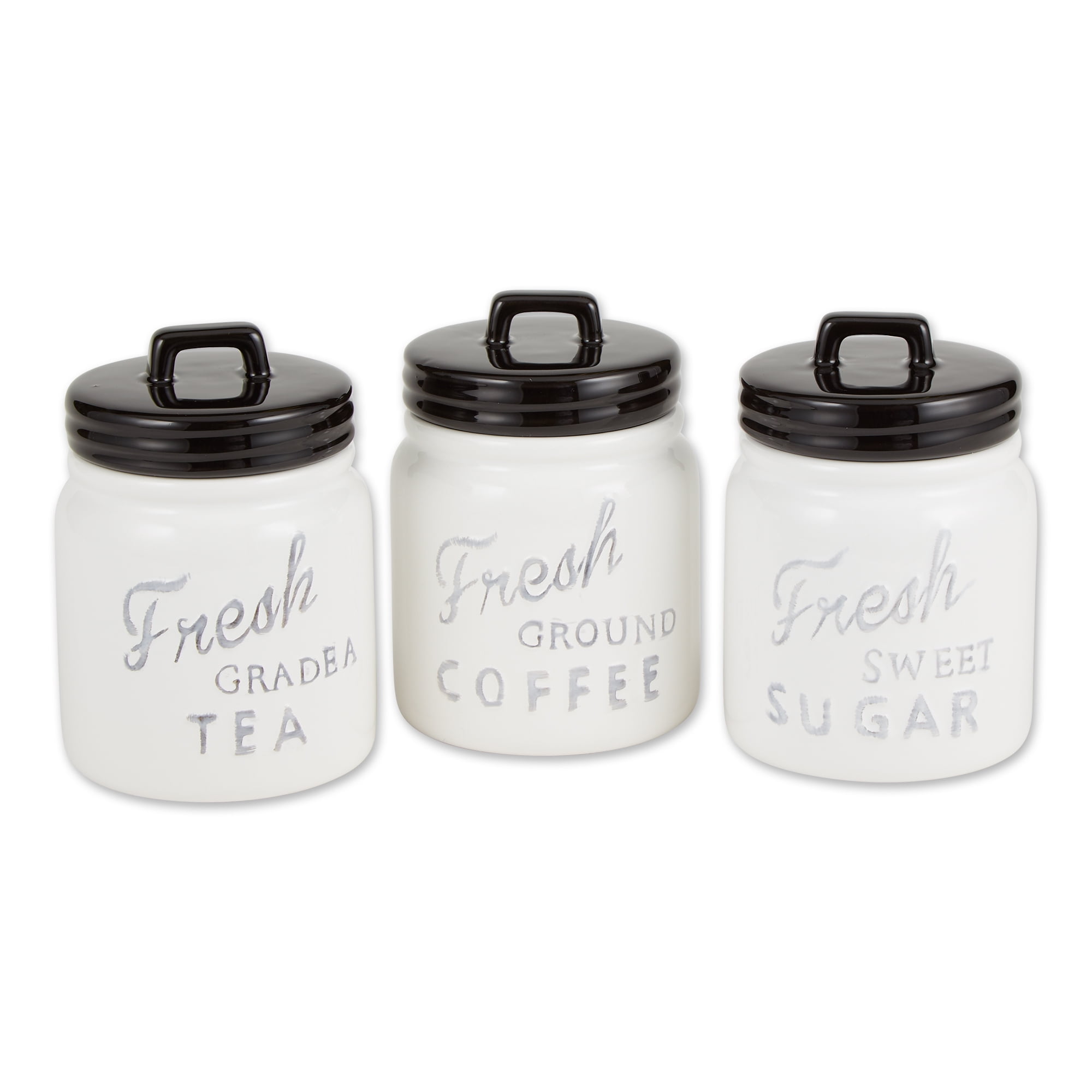 Set of 3 Ceramic White Marble Effect Tea Coffee Sugar Storage Jars/Canisters with Wooden Lids