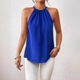 thumbnail image 2 of Womens Summer Tank Top Halter Neck Sleeveless Tank Top Solid Color Loose Fit Cami Tops Elegant Blouse Tshirts Tunic Plain Casual Tees Camisoles Casual Pleated Shirts Black, 2 of 4