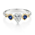 thumbnail image 2 of Gem Stone King 925 Silver and 10K Yellow Gold Lab Grown Diamond and Blue Created Sapphire Engagement Ring for Women | 1.26 Cttw | Pear Shape 7X5MM | Gemstone April Birthstone | Size 7, 2 of 3