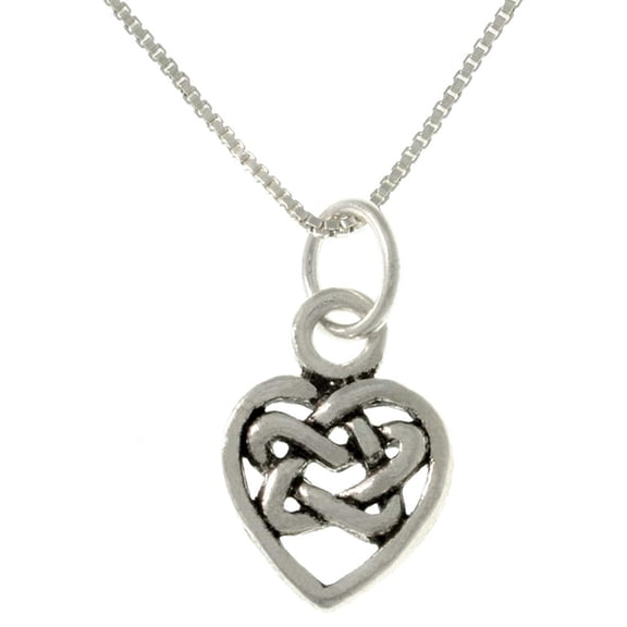 Jewelry Trends Sterling Silver Celtic Knot Heart Small Charm on 18 Inch Necklace